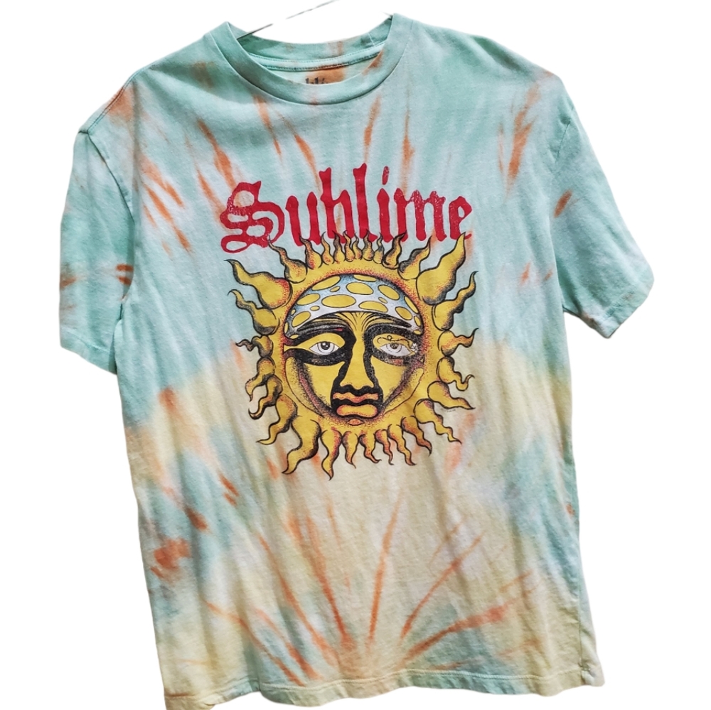 Sublime tie dye T-shirt Teal Orange Size Small Retro Band Tee Sun Design